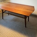 Danish coffee table from the 1960s, in good original condition, teak wood, rattan. by HELTBORG MOBLER