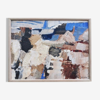 'Abstract Palette' - Vintage Mid Century Swedish Abstract Framed Huile