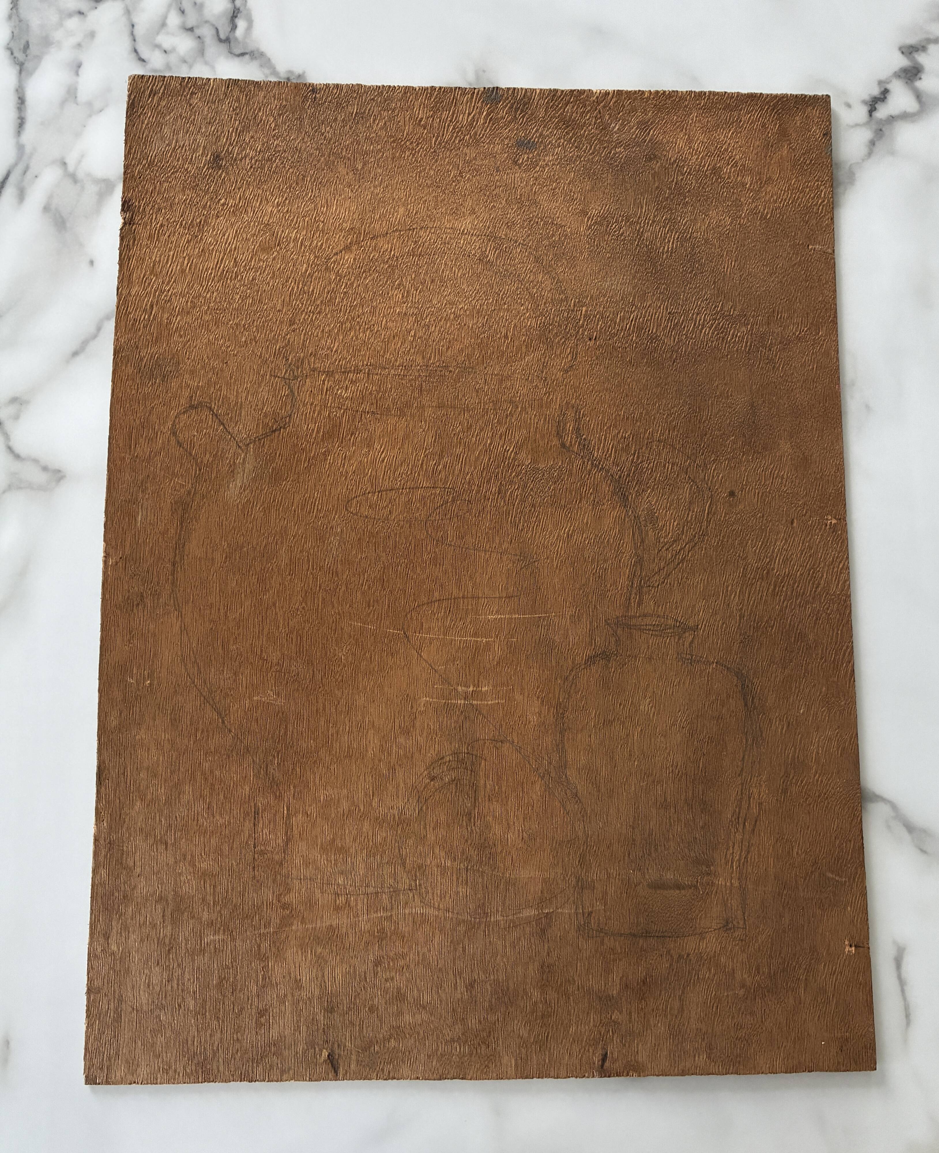 Old painting oil still life on plywood