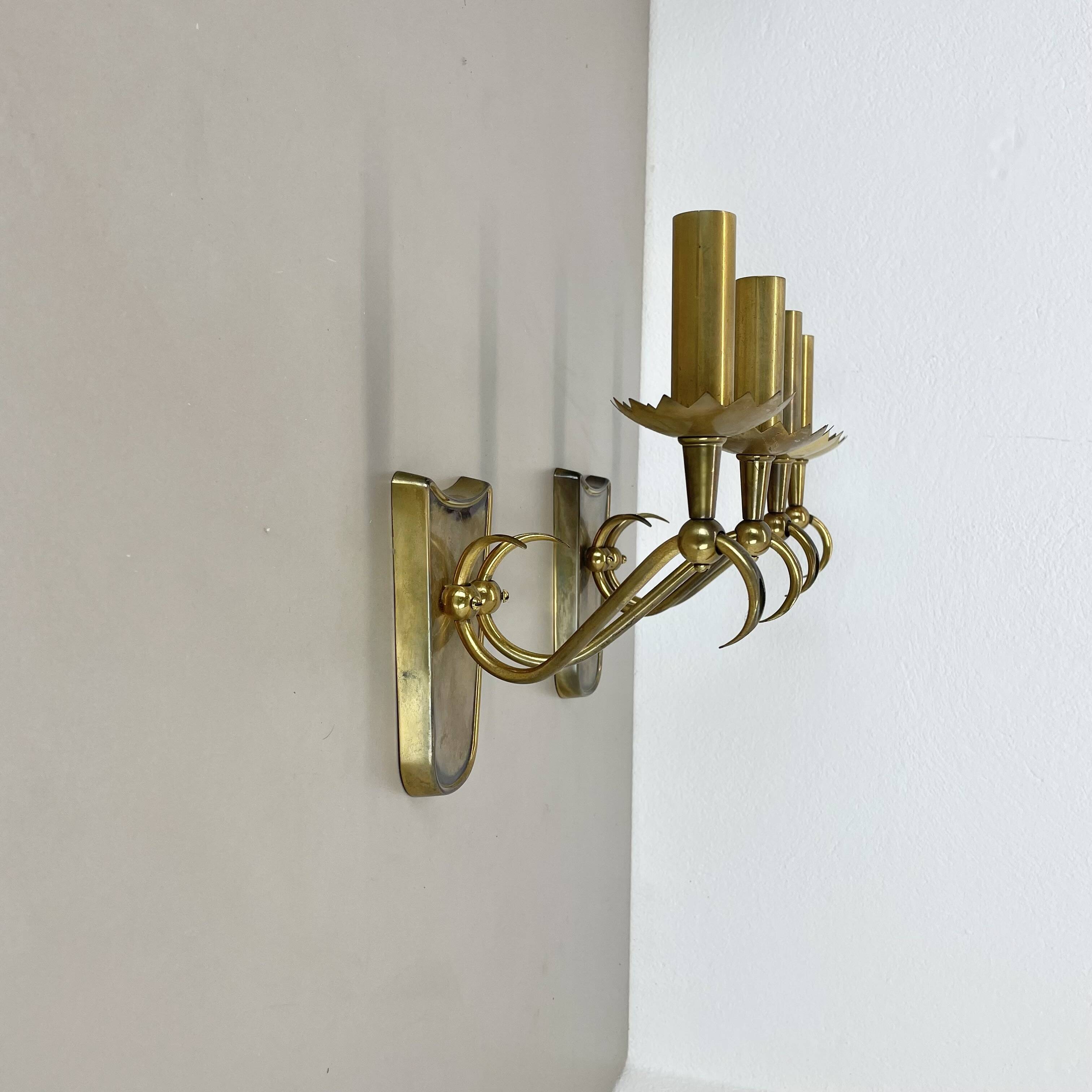 unique set of 2 brass Gio Ponti Style Theatre Wall Light Sconces, Italy, 1950s