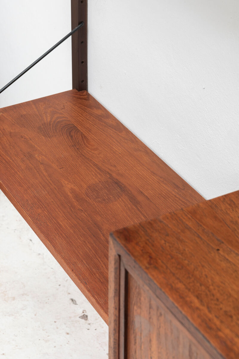Playful 3-bay wall unit in teak wood by Poul Cadovius, Denmark, 1950s