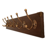 Wall coat rack with 6 metal hooks - dark stained wood - 55 cm