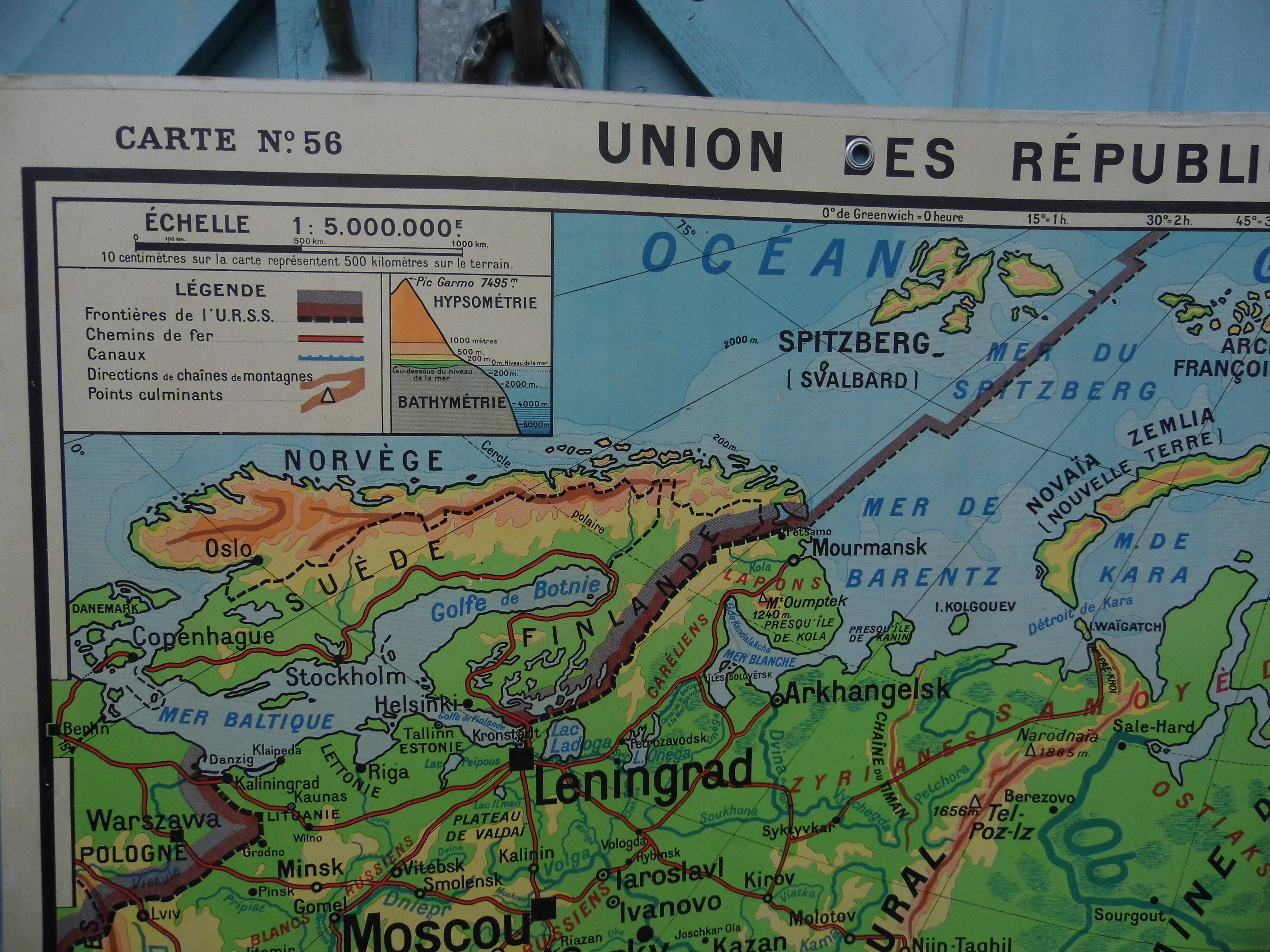 Carte de géographie d'école,carte double  "l'URSS"