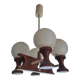 1960s Scandinavian chandelier, teak and white opaline.
