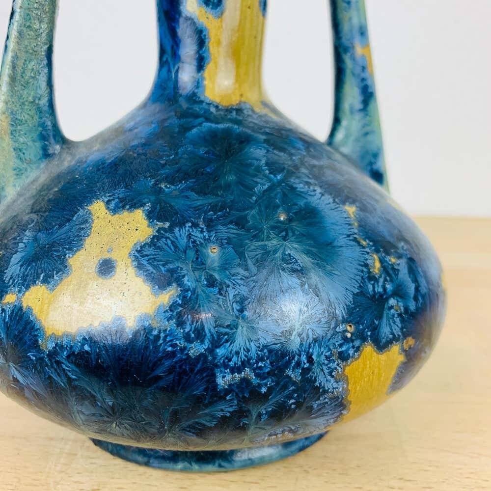 Art Nouveau vase from Pierrefonds in blue crystalline enamels.