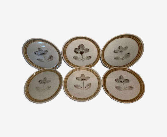 Lot de 6 assiettes dessert en grès de Sarreguemines Tignes peint main