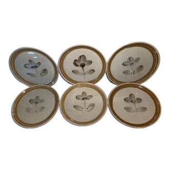 Set of 6 dessert plates in sandstone Sarreguemines Tignes hand painted