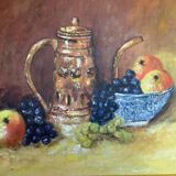 Still life painting with dedication, oil on canvas, signed