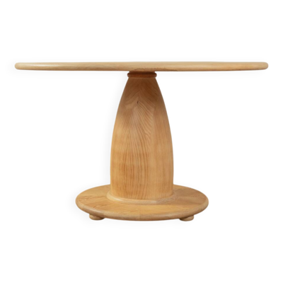 Table de salle à manger des années 80 avec un épais piètement en bois