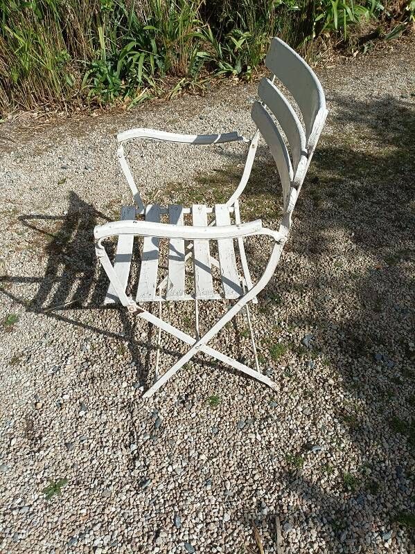Garden lounge armchair wood metal iron patinated paint