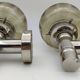 2 Sconces in nickel-plated brass and smoked glass, Scoliari style
