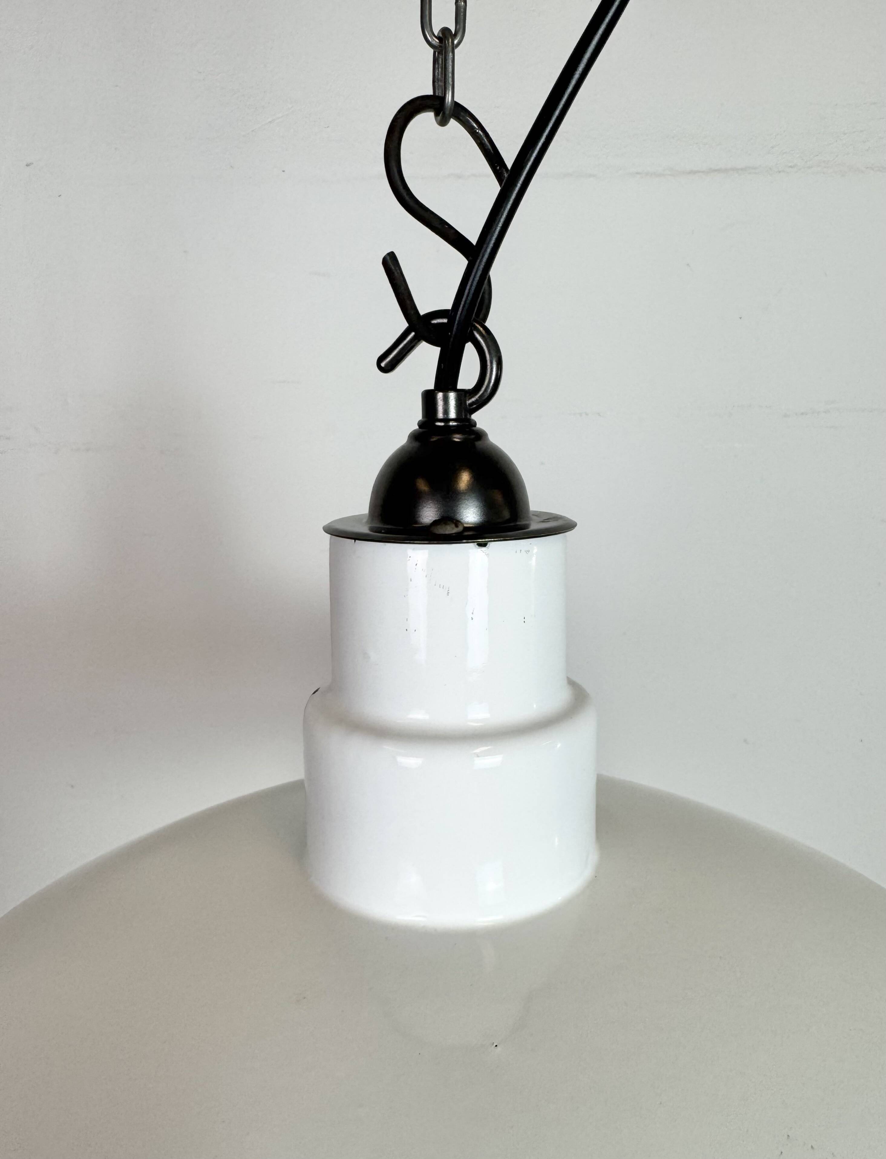 Industrial White Enamel Factory Pendant Lamp, 1960s