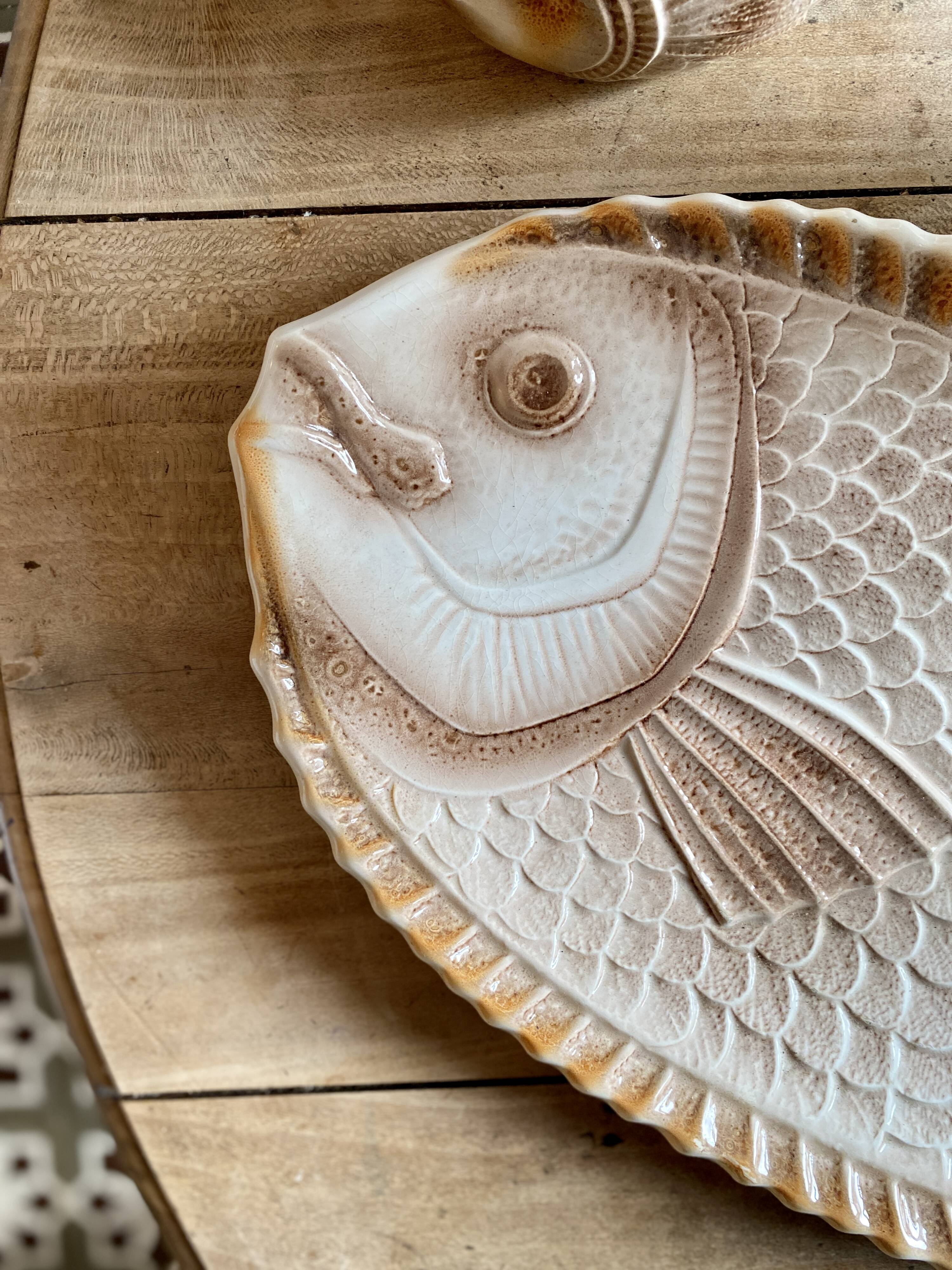 Lot plat et saucière poisson vintage Sarreguemines