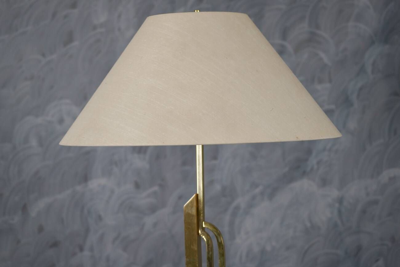 Lampadairel vintage en laiton avec abat-jour en tissu, Italie années 1970.