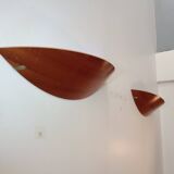 Large wooden and brass wall lights by Declic France, 1980s.