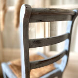 Wooden chair and seat in vintage blue straw