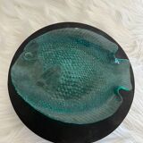 Vintage plate shaped of Arcoroc fish France turquoise