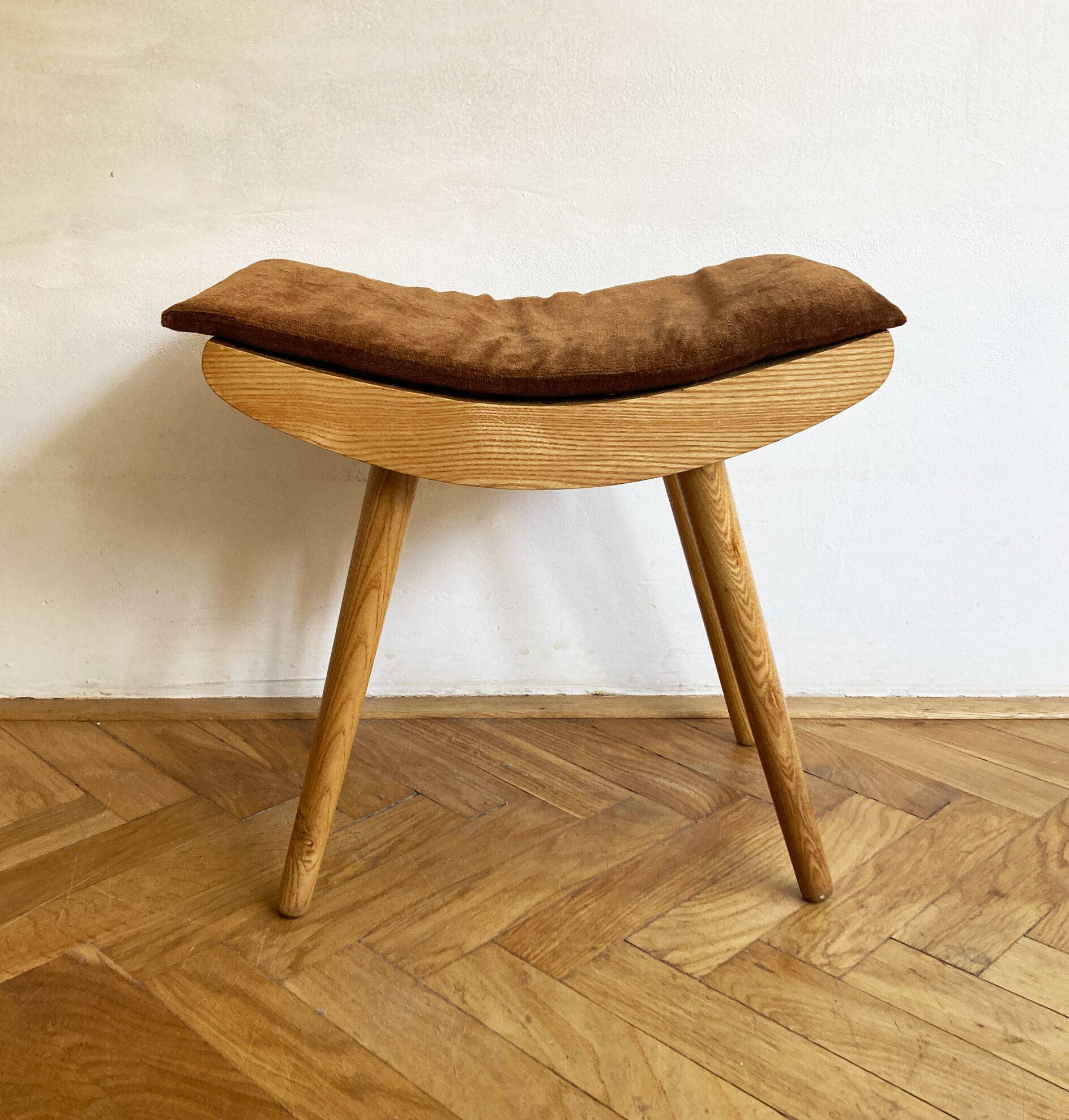 1970's Mid-Century Modern Beechwood Stool with New Upholstery
