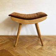 1970's Mid-Century Modern Beechwood Stool with New Upholstery