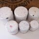 Series of 6 spice pots in white and red enamel for cooking