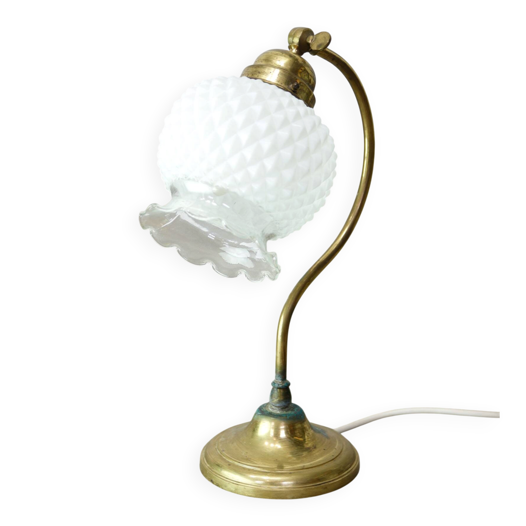 Mid Century Italian Table Lamp in Brass and Etched Glass