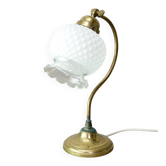 Mid Century Italian Table Lamp in Brass and Etched Glass