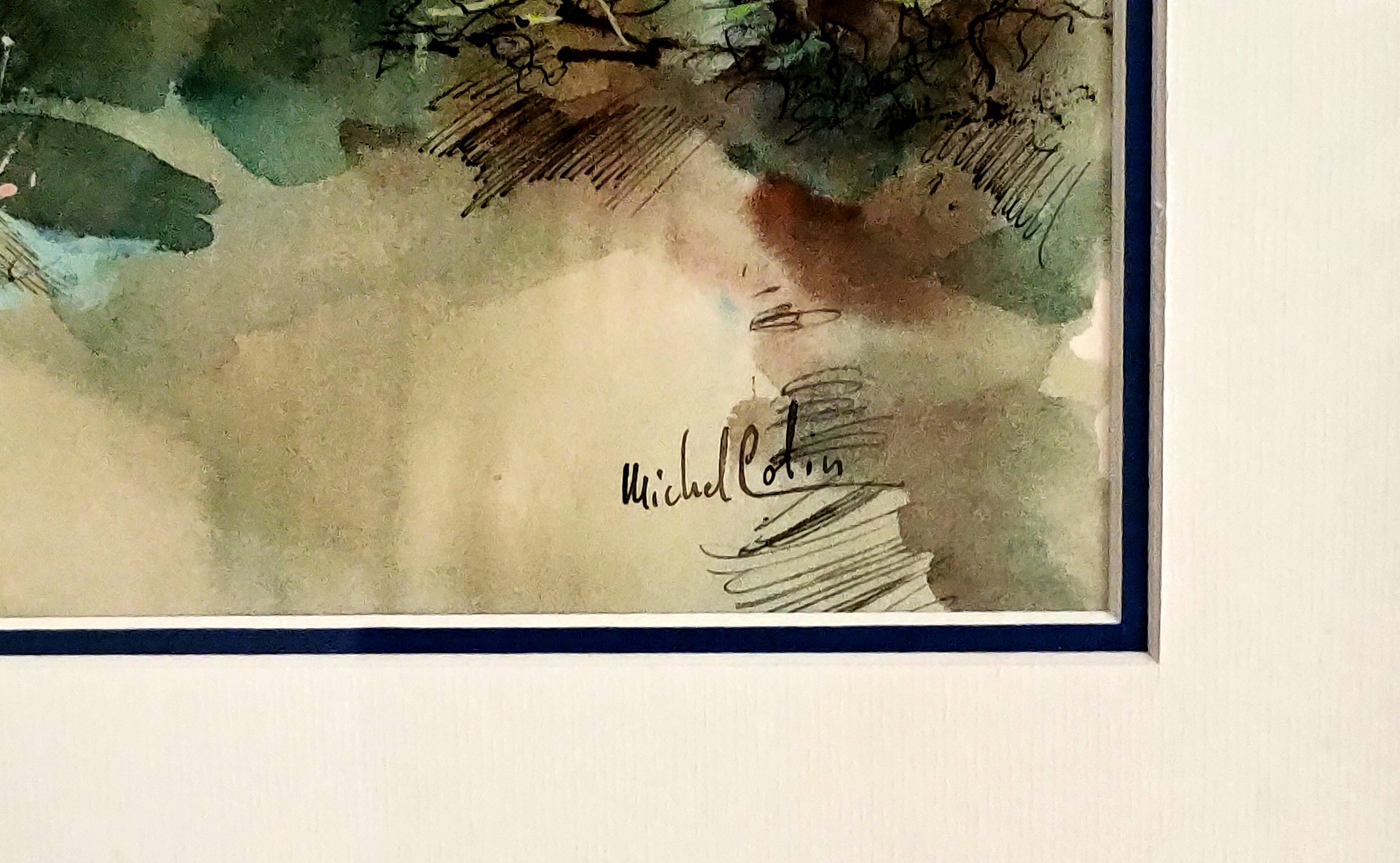 Painting signed Michel COLIN (1934) – Watercolor – Vosges undergrowth