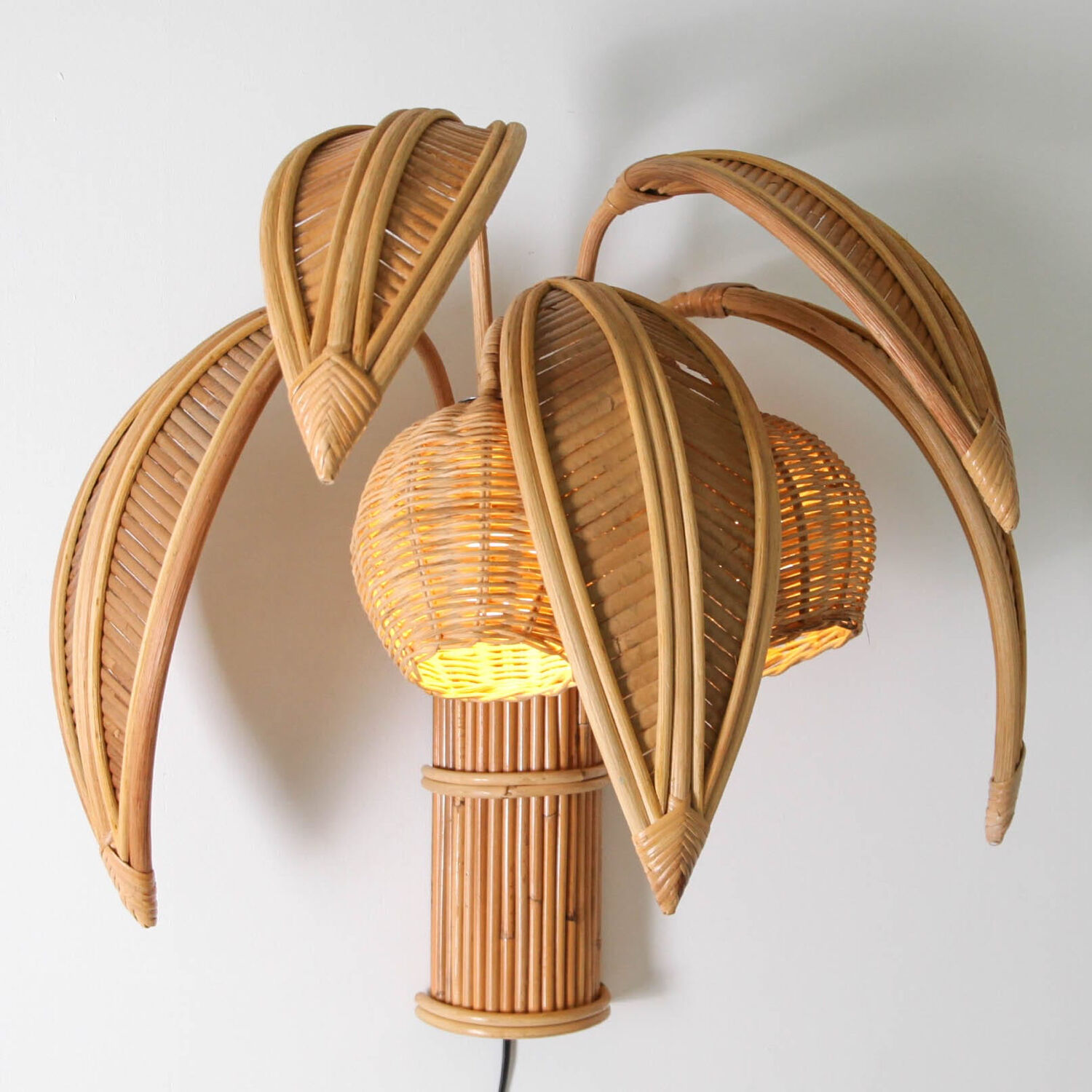 Pair of "coconut/palm" wall lights in rattan