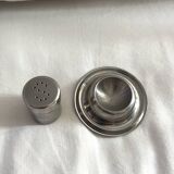 Vintage stainless steel egg cup and salt shaker – minimalist duo