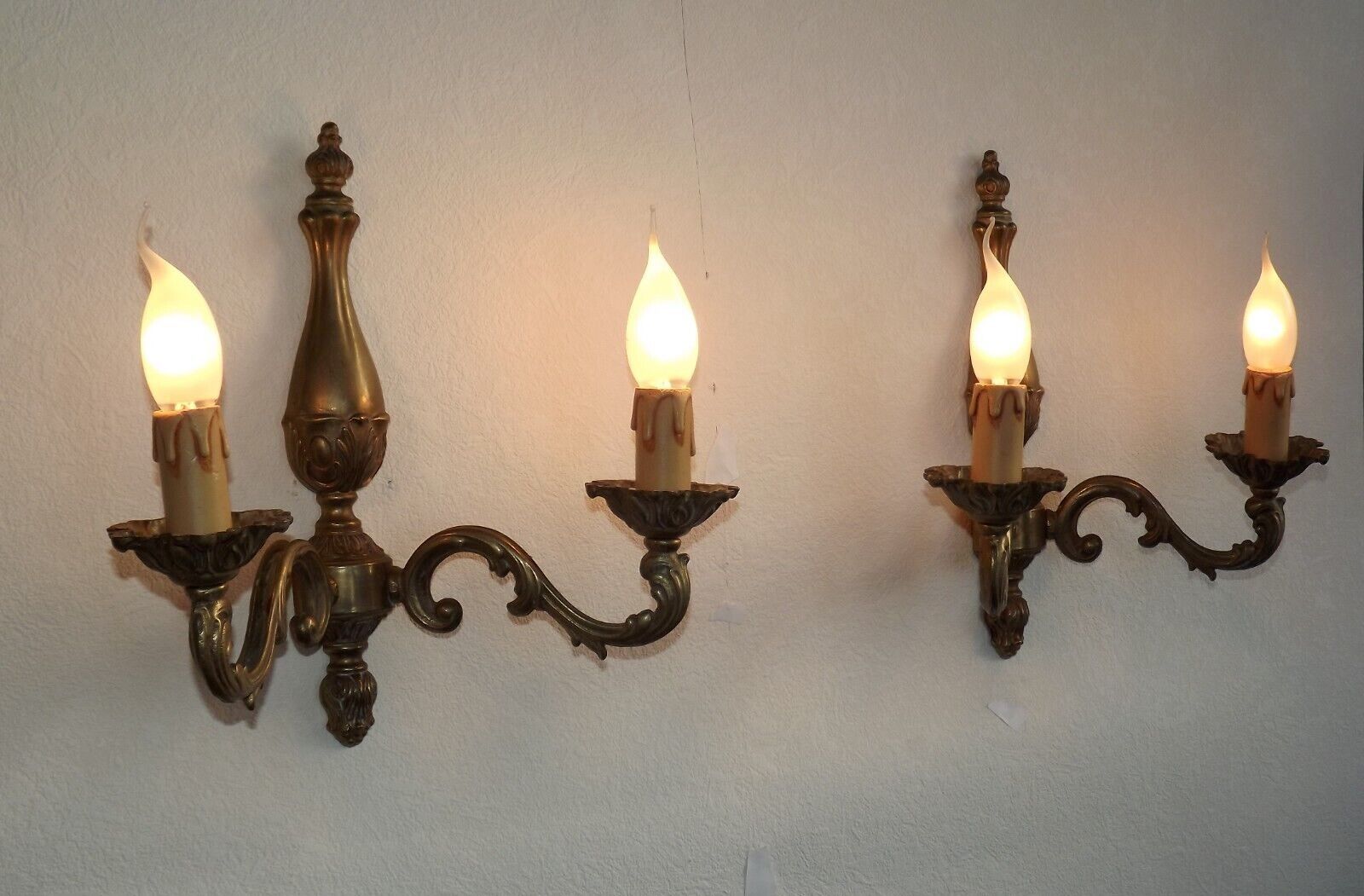 Pair of French vintage bronze traditional  art nouveau double wall lights