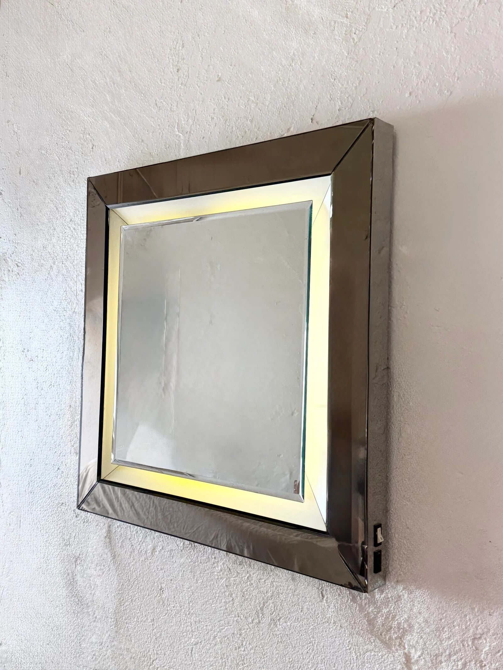 Large mirror, integrated lighting – Italy, 1970s