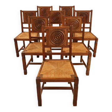 Solid oak chairs, France, 1950s