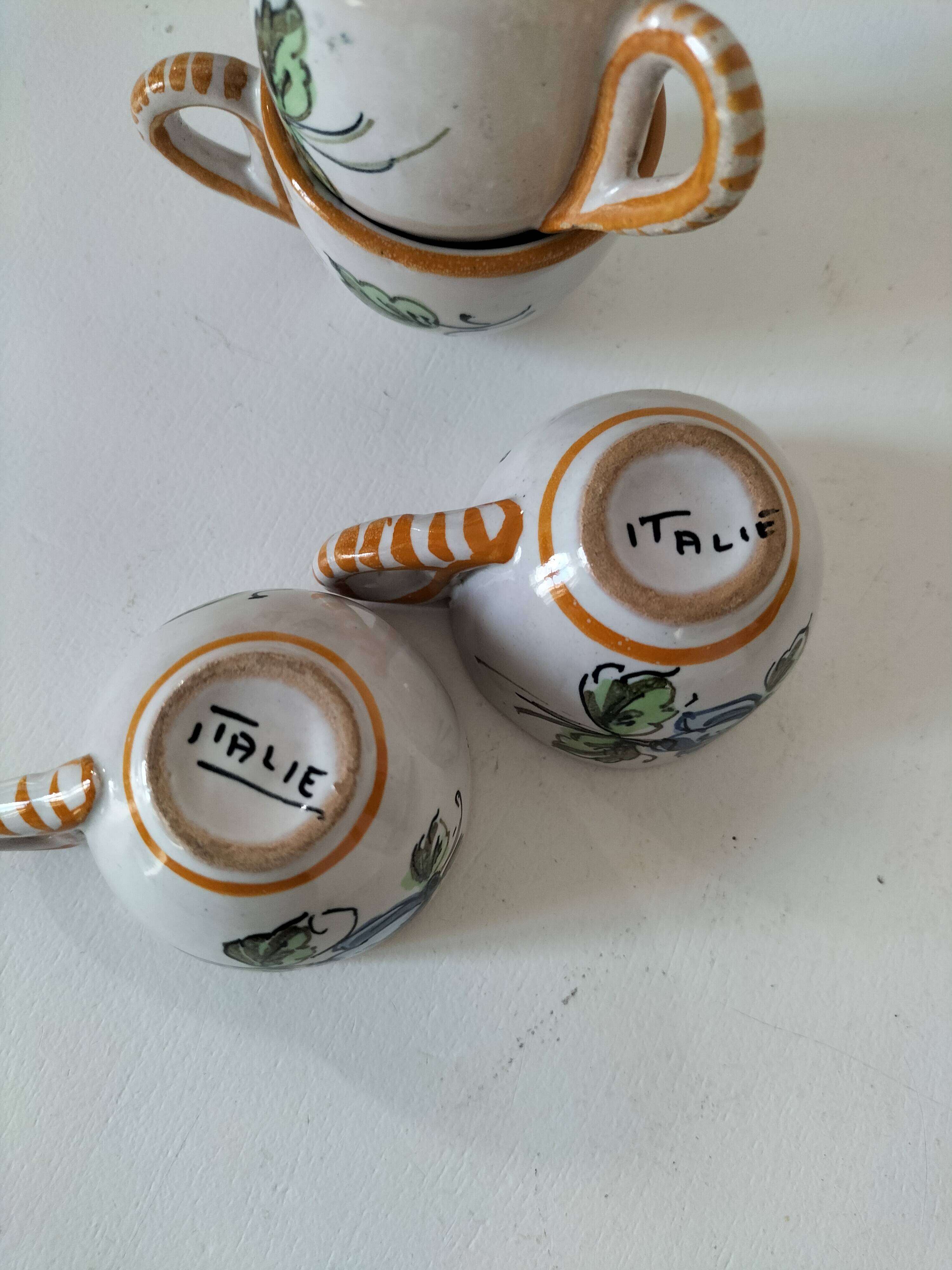 Ensemble 5 mini tasses italiennes en faïence peinte – années 60/70