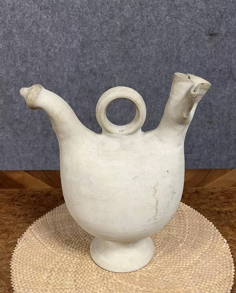 Antique Spanish water jug in terracotta or white pottery circa 1900