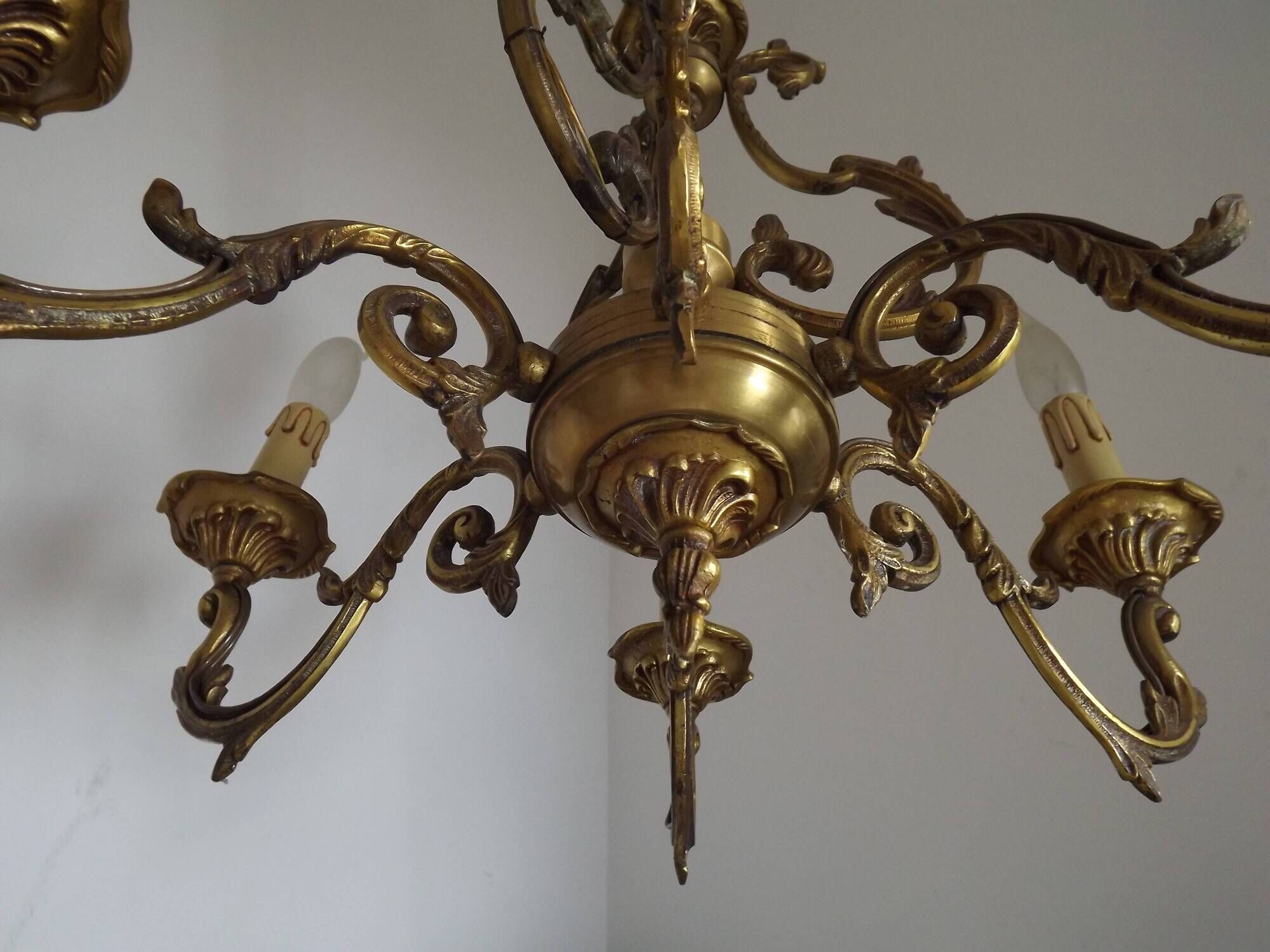 Large Antique French Art Nouveau Acanthus 6-Light Bronze Cage Candlestick