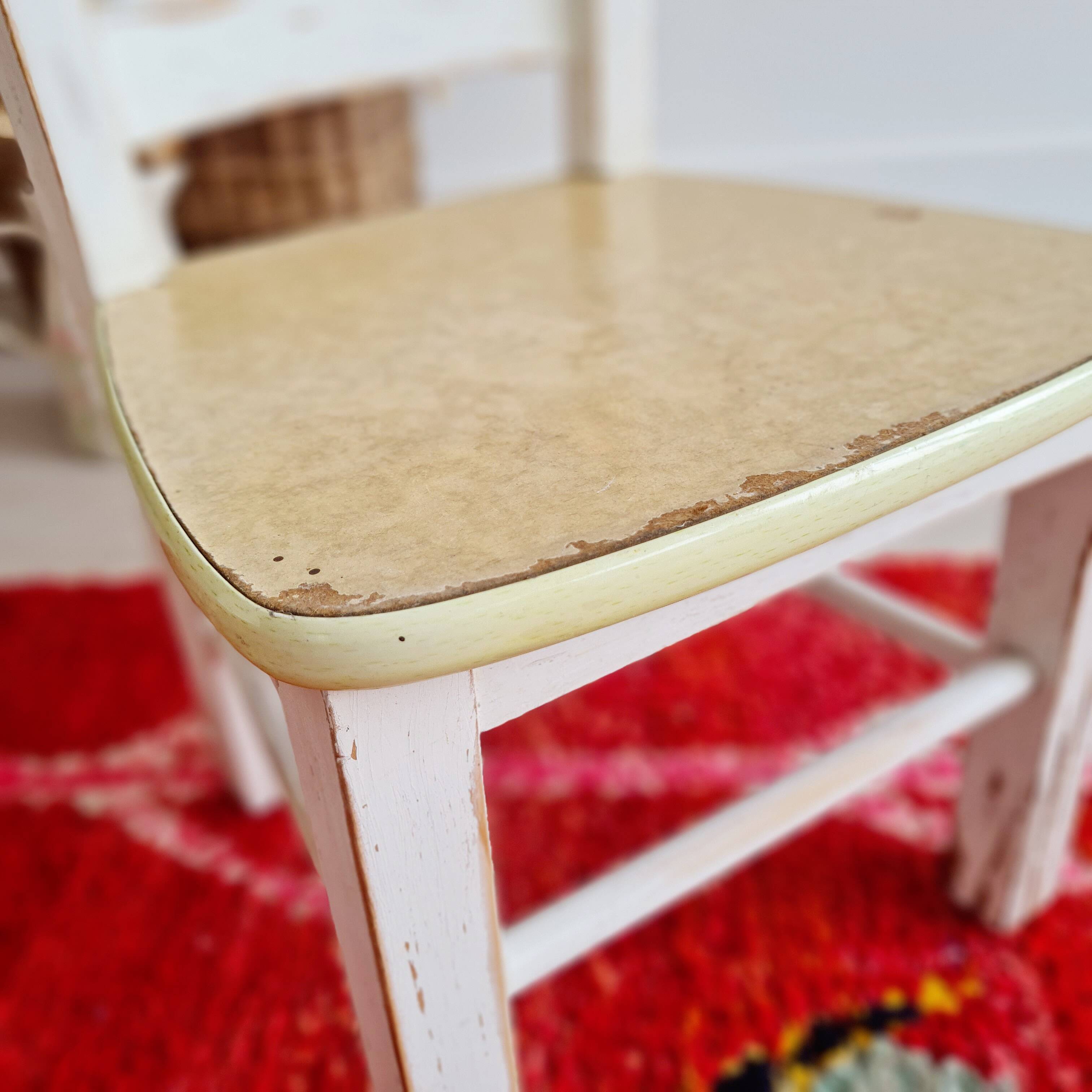 Antique wooden children's bistro chair - patinated white