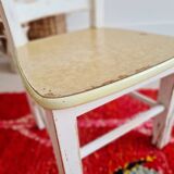 Chaise ancienne bois bistrot enfant - blanc patiné