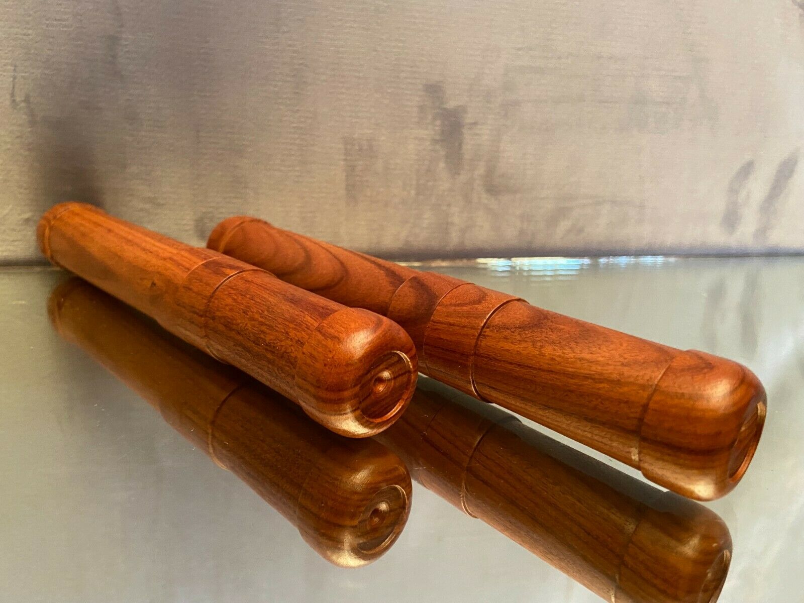 Pair of Havana cigar cases made of solid exotic wood