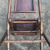 Boat chair folding in leather, bamboo and brass, 1930s