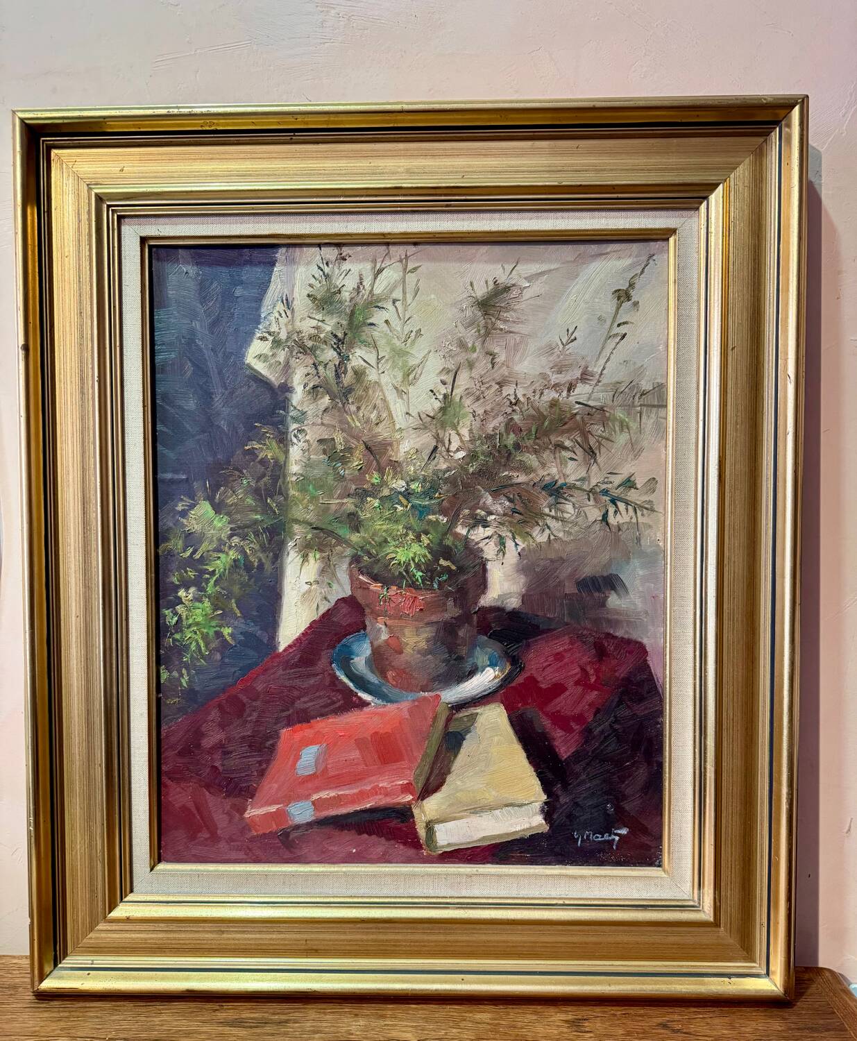 20th century still life painting with books