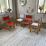 Set of 4 80s colored pine chairs