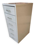 Grey metal industrial chest of drawers, 6 compact drawers, 1980s, utilitarian style.