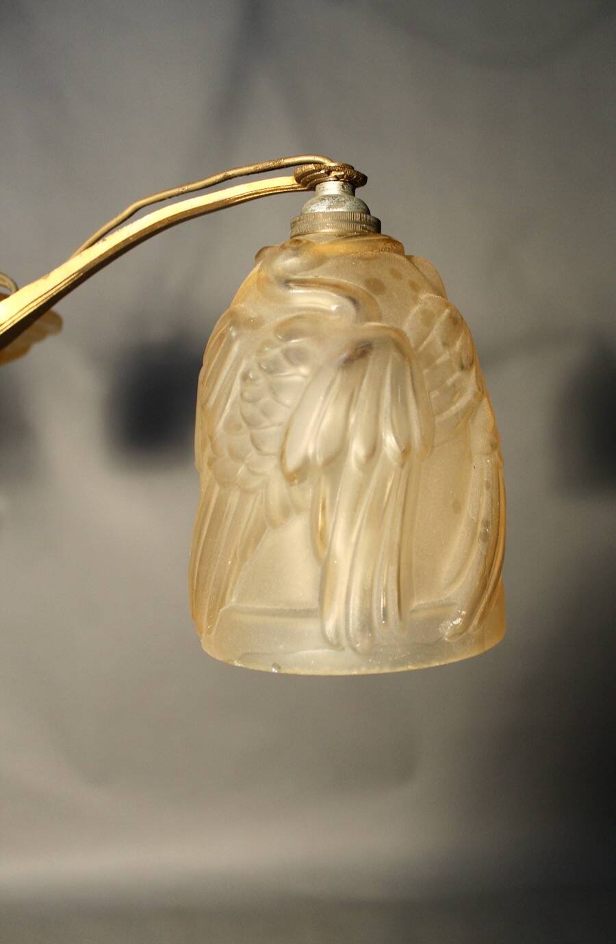Lustre Art Deco En Verre à Décor d'Oiseaux Noverdy