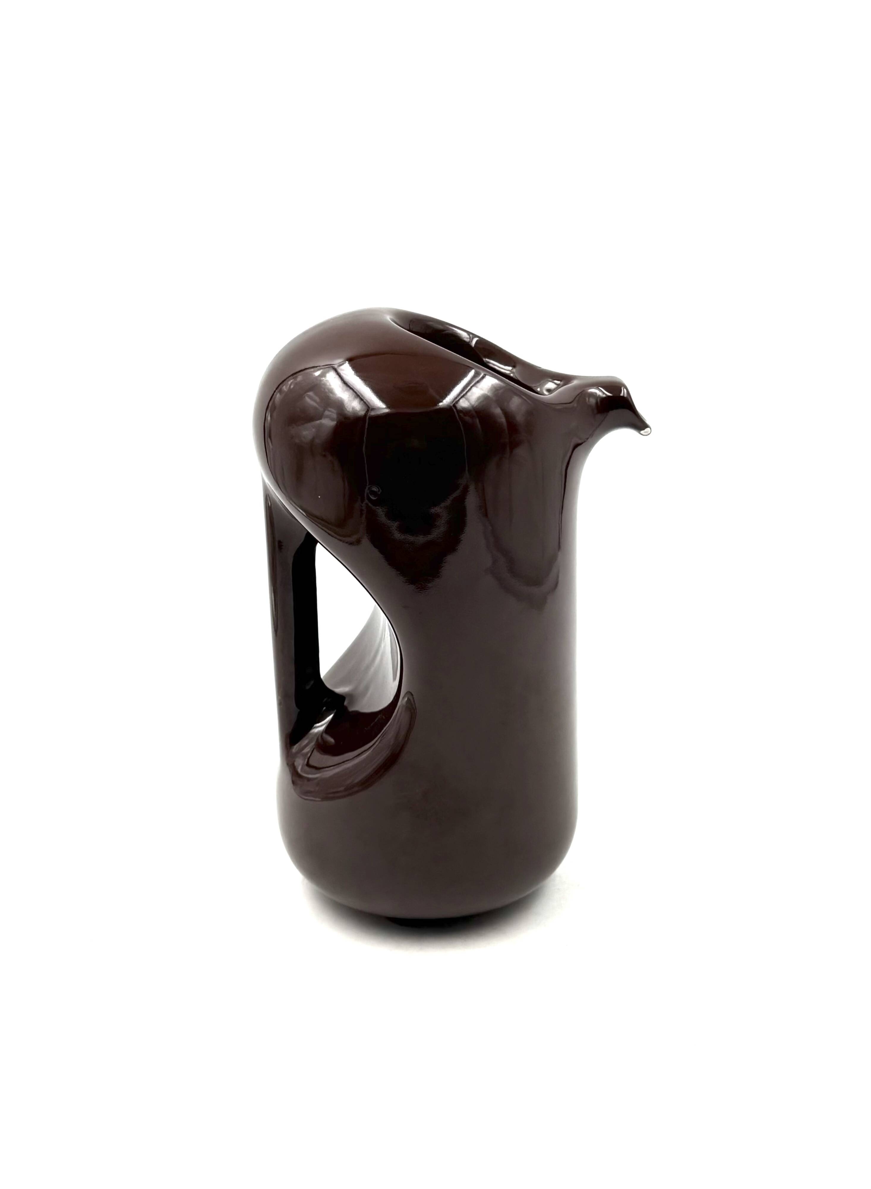 Mid-century modern brown ceramic vase / jug, Il Picchio Italy 1970s