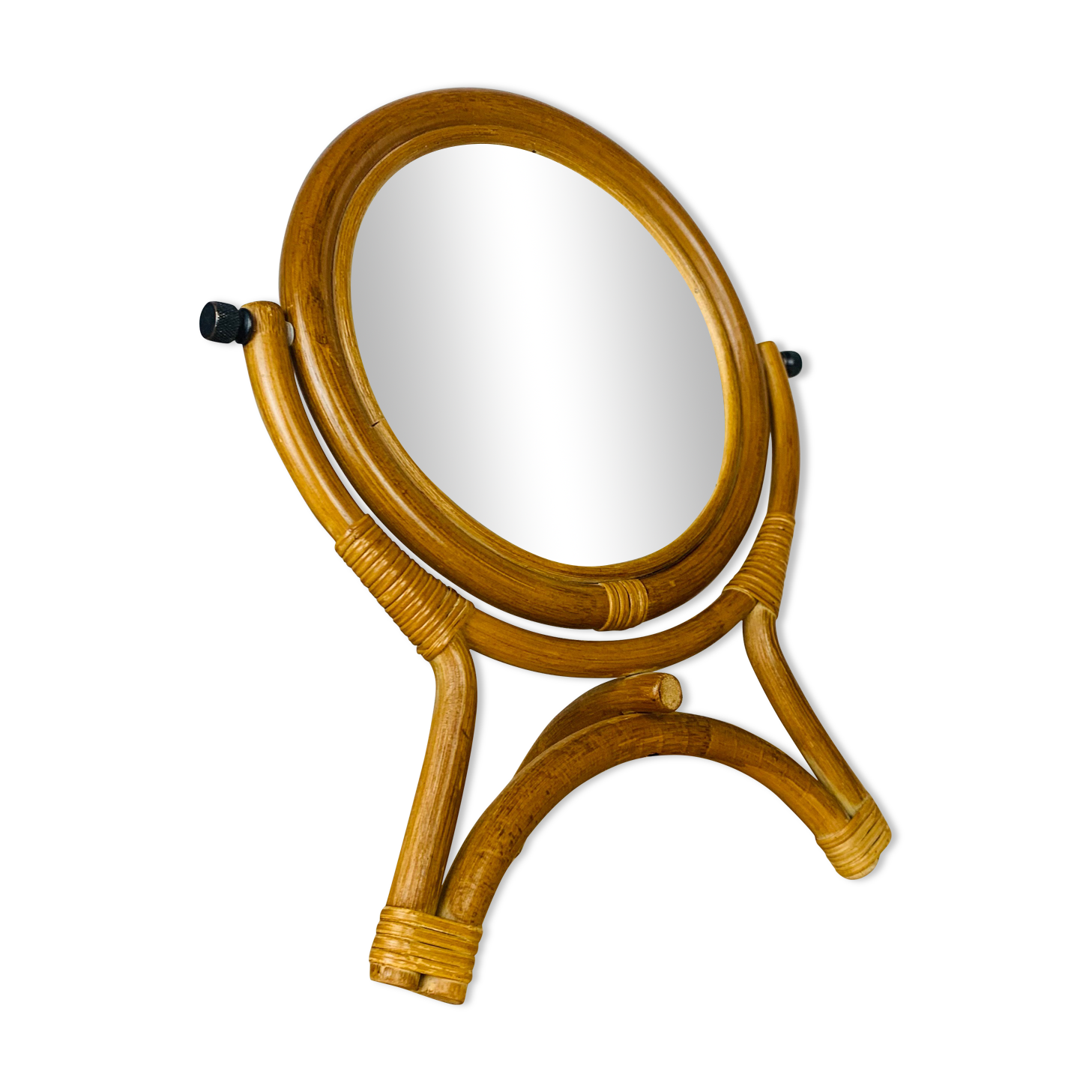 Rattan mirror on foot to pose vintage dressing table 60s
