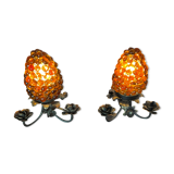 Pair of lamp night light tulip bunches of grapes glass murano