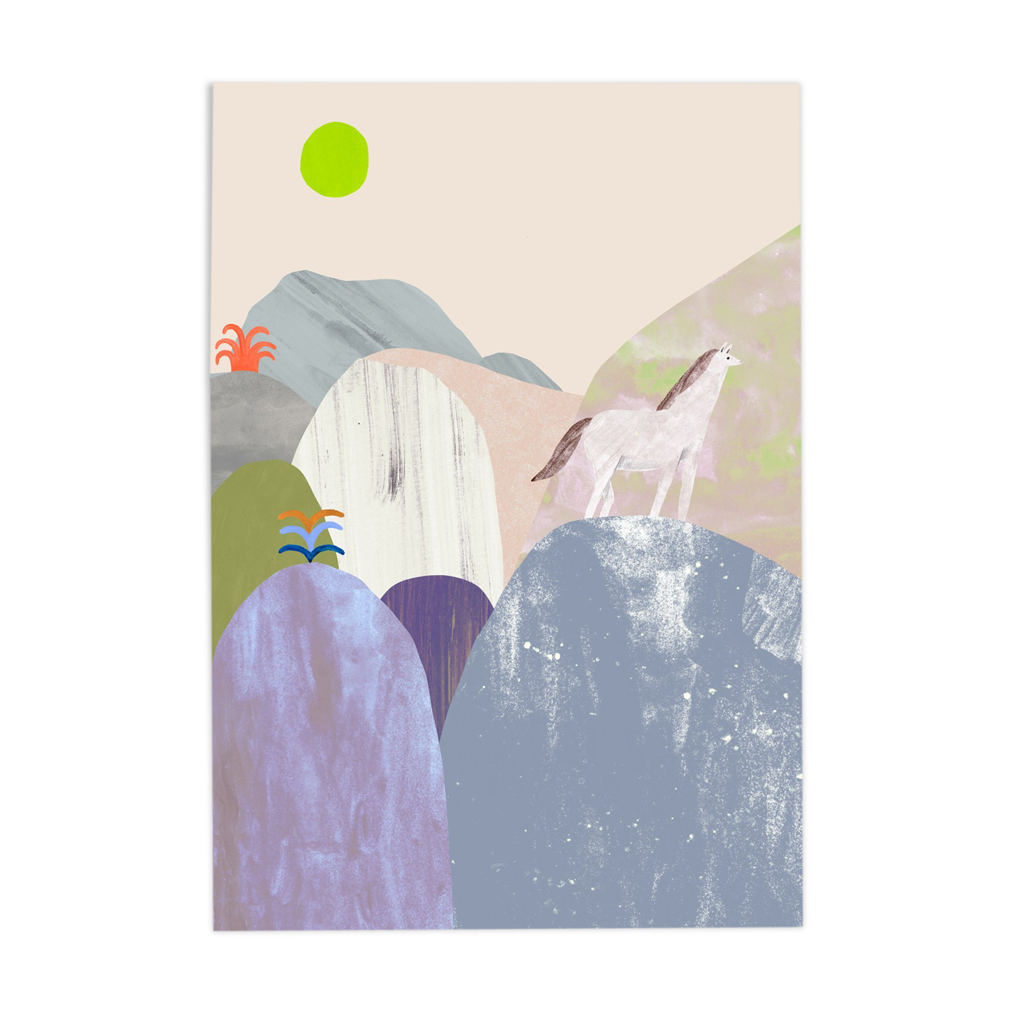 Illustration libre courante avec un cheval dans les montagnes