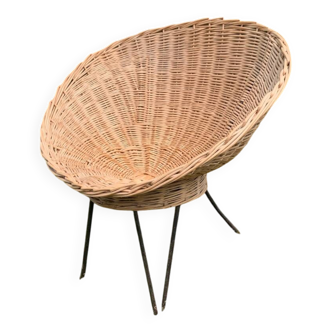 Fauteuil corbeille en rotin ancien