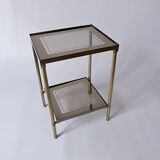 Sellette, table d'appoint en laiton et verre fumé miroir ancienne