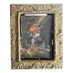 Tableau ancien fleurs signé avec cadre en bois et stuc doré, XIXe